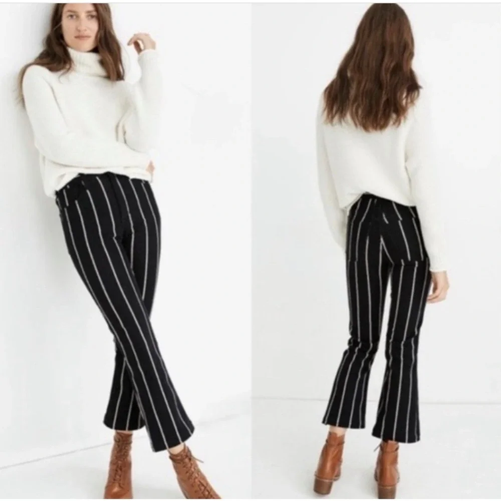 Madewell Elsie Cali Demi-Boot Jeans Women's Size 27 Black w/Red White Stripe